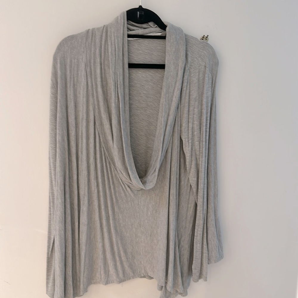 Barney’s NY trapeze stretch cotton cowl neck grey top size L